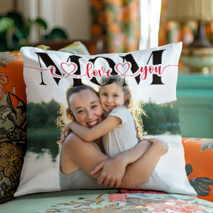 Coussin Je t'aime Maman Coeurs rouges Typographie Photo