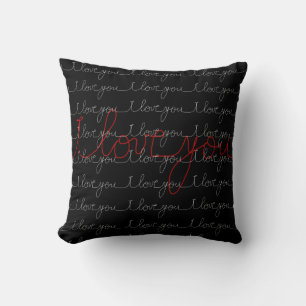 Coussin Je t'aime noir, blanc et rouge