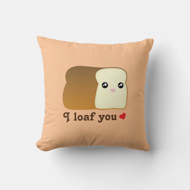Coussin Je t'aime pain kawaii drôle dessin animé jeu de no (Recto)