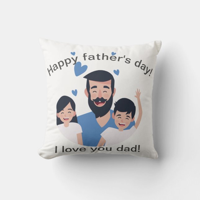 Coussin Je t'aime papa, famille heureuse de fête des pères (Recto)