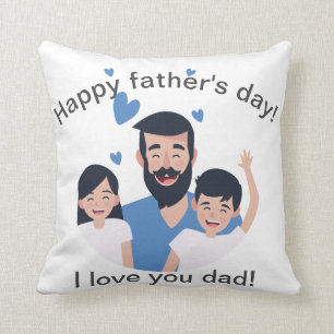 Coussin Je t'aime papa, famille heureuse de fête des pères
