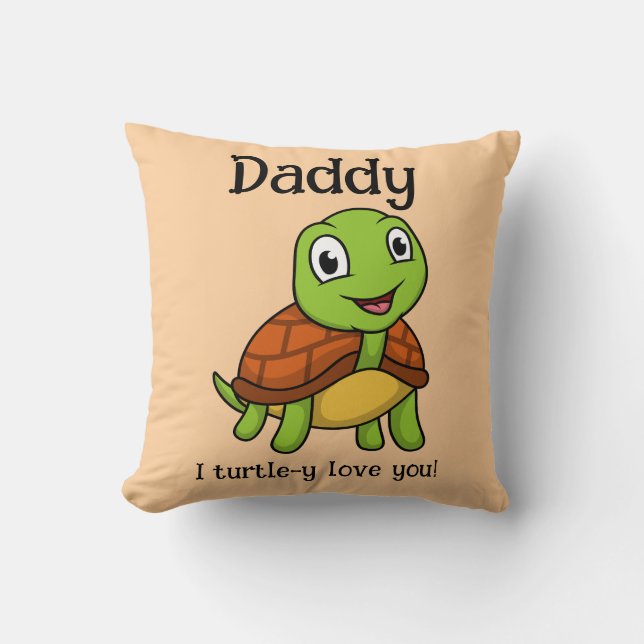 Coussin Je T'Aime, Papa ! Tortue à Fête des pères mignonne (Recto)