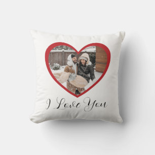 Coussin Je t'aime photo en forme de coeur rouge romantique
