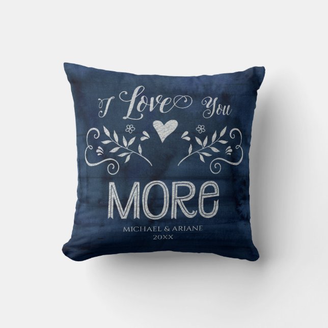 Coussin Je t'aime plus typographie ferme marine bois (Recto)