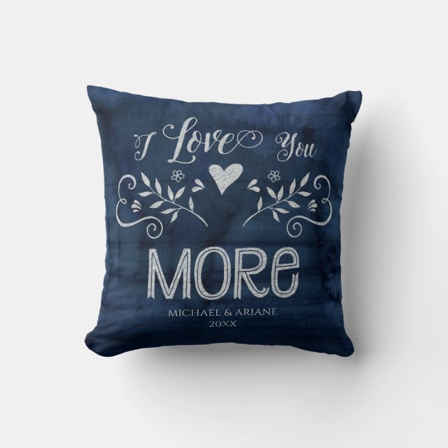 Coussin Je t'aime plus typographie ferme marine en bois (Recto)
