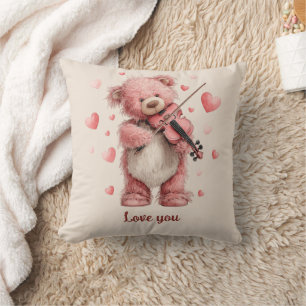 Coussin Je t'aime Teddy au violon