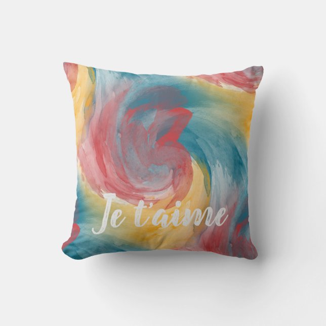 Coussin Je Taime Tourbillon Abstrait Coloré (Recto)