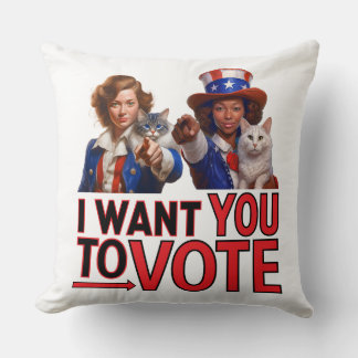 Coussin JE VEUX QUE VOUS VOTIEZ (Mesdames au chat)