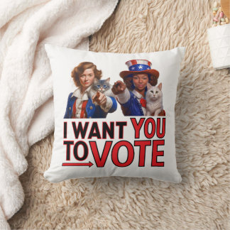 Coussin JE VEUX QUE VOUS VOTIEZ (Mesdames au chat)
