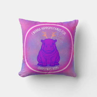 Coussin Je veux un hippopotame pour Noël-Violet-Personnali