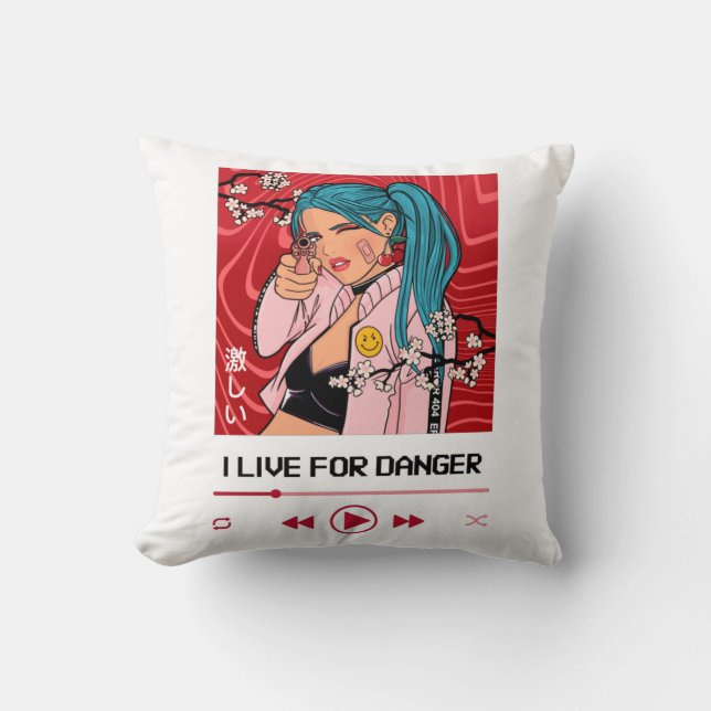 Coussin Je Vis Pour Danger - Design Anime Pour L'Amoureux  (Recto)