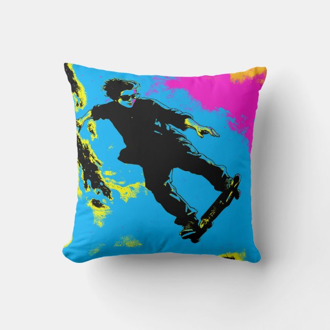 Coussin Je vis pour voler - Skateboardeur (Recto)