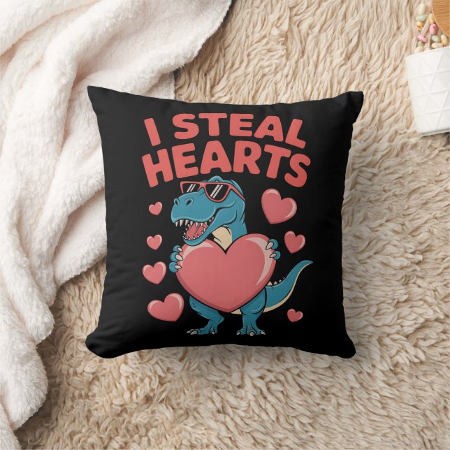 Coussin Je vole des cœurs T Rex Dinosaure Saint-Valentin (Couverture)