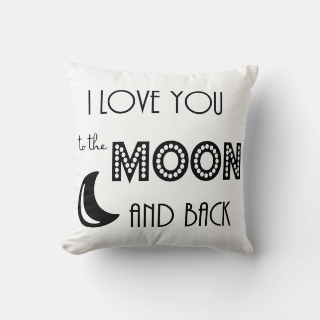 Coussin je vous aime à la lune et dos noir blanc (Recto)