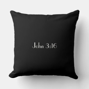 Coussin Jean 3:16, Texte Blanc sur Fond Noir