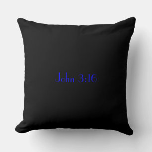 Coussin Jean 3:16, Texte Bleu sur Fond Noir