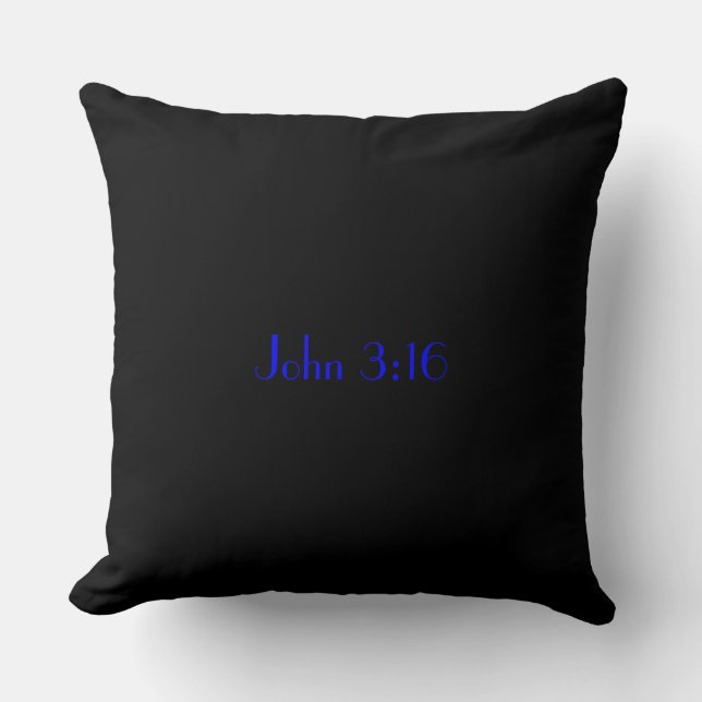 Coussin Jean 3:16, Texte Bleu sur Fond Noir (Recto)