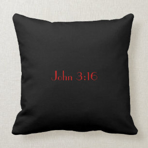 Coussin Jean 3:16, Texte Rouge sur Fond Noir
