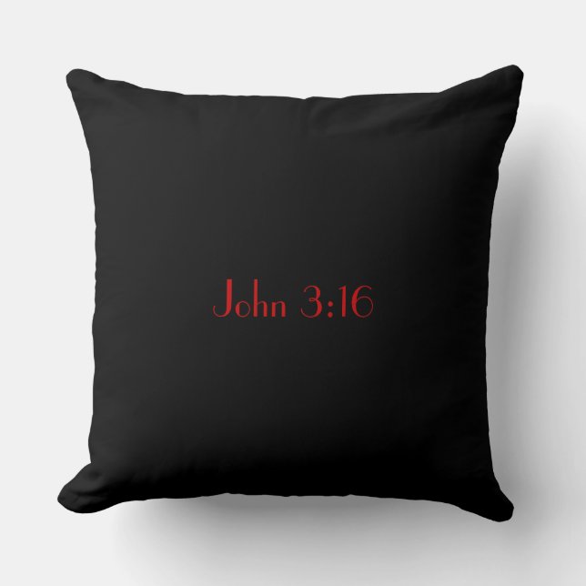 Coussin Jean 3:16, Texte Rouge sur Fond Noir (Recto)