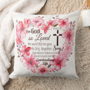 Coussin Jean 3:16 Verse de la Bible du Coeur Floral
