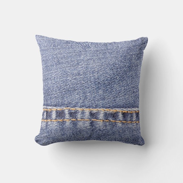 Coussin Jeans bleus : texture cousue détaillée. (Recto)