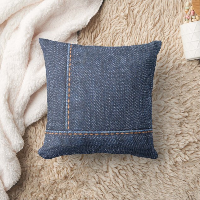Coussin Jeans denim bleu moderne avec photos de points mot (Couverture)