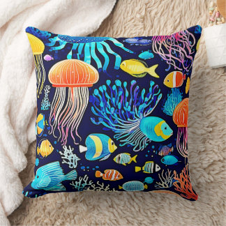 Coussin Jellyfish & Fish : Plaisir marin profond