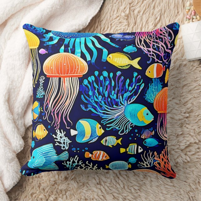 Coussin Jellyfish & Fish : Plaisir marin profond (Couverture)