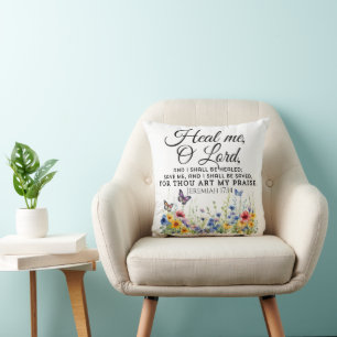 Coussin Jérémie 17:14 Guérir la Bible Verse Fleur sauvage