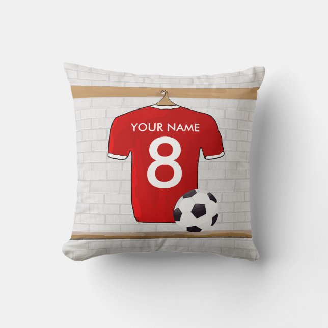 Coussin Jersey de football rouge et blanc personnalisé (Recto)