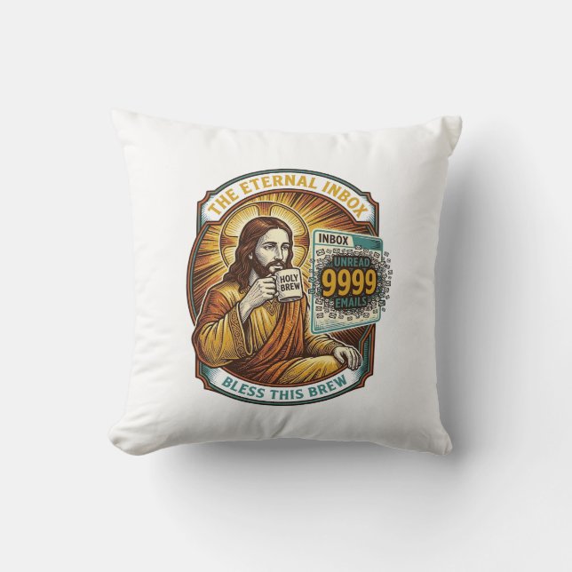 Coussin Jésus 9999 Emails Non Lus Boîte de Réception Zéro  (Recto)