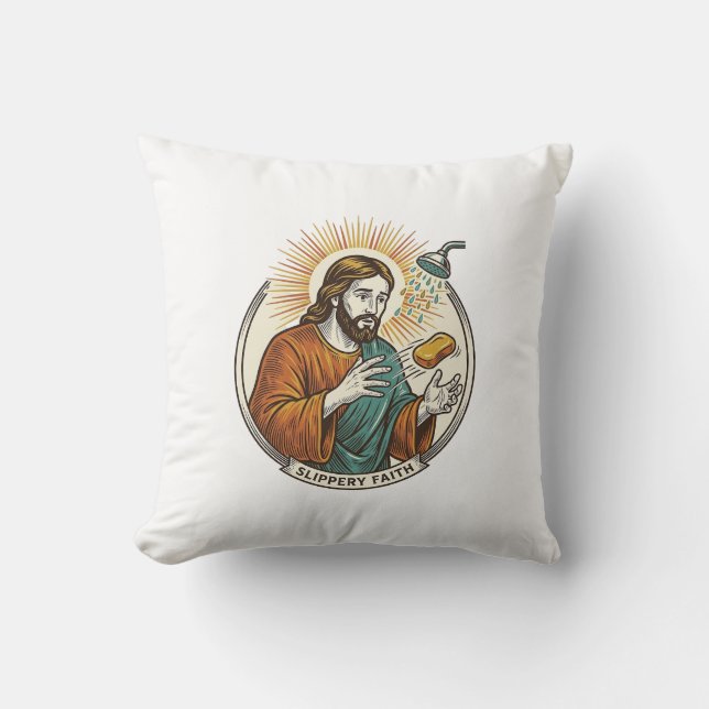 Coussin Jésus a laissé tomber du savon glissant dans la ba (Recto)