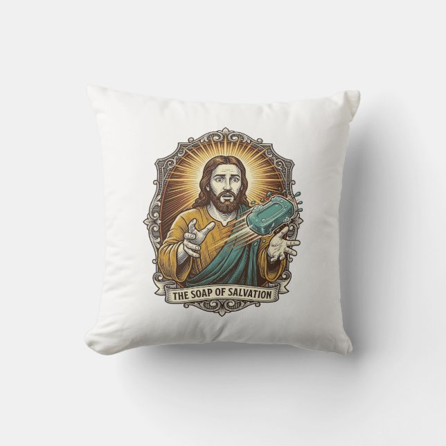 Coussin Jésus a laissé tomber le savon glissant sous la do (Recto)