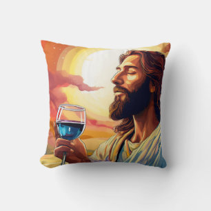 Coussin Jésus appréciant l'oreiller de vin!