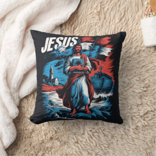 Coussin Jésus au milieu des tempêtes de foi et d'espoir en