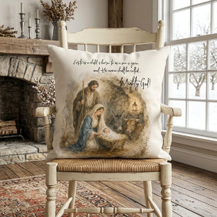 Coussin Jésus bébé de la Nativité à l'aquarelle Dieu Tout-