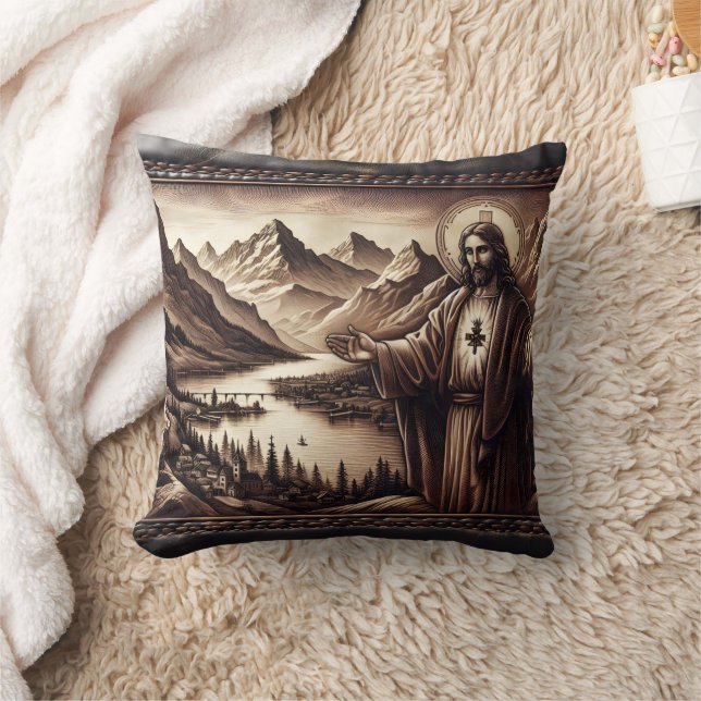 Coussin Jésus Bénédiction d'un paysage de montagne (Couverture)