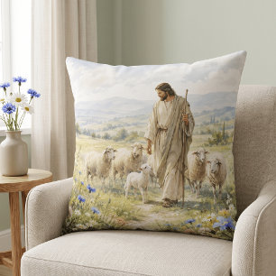 Coussin Jésus Bon Berger Fleur Sauvage Aquarelle