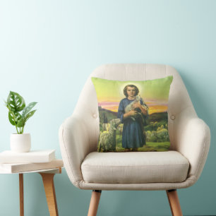 Coussin Jésus-Christ berger vintage avec agneau bébé