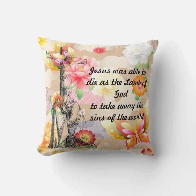 Coussin Jésus Christ Crucifixion cross Bible Citations Tho (Recto)