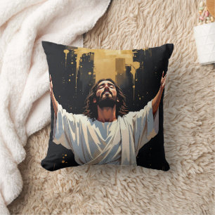 Coussin Jésus-Christ Notre Sauveur Noir et Or