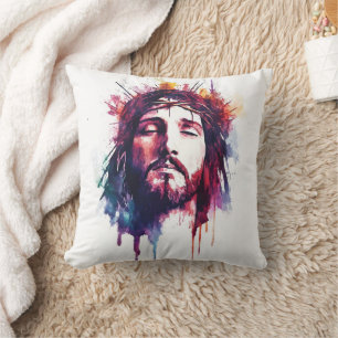 Coussin Jésus-Christ traditionnel catholique sur un oreill