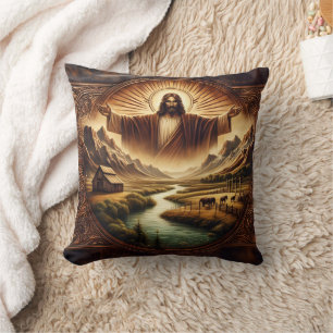 Coussin Jésus dans le paysage majestueux au lever du solei