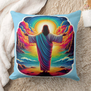 Coussin Jésus dominant le ciel coloré