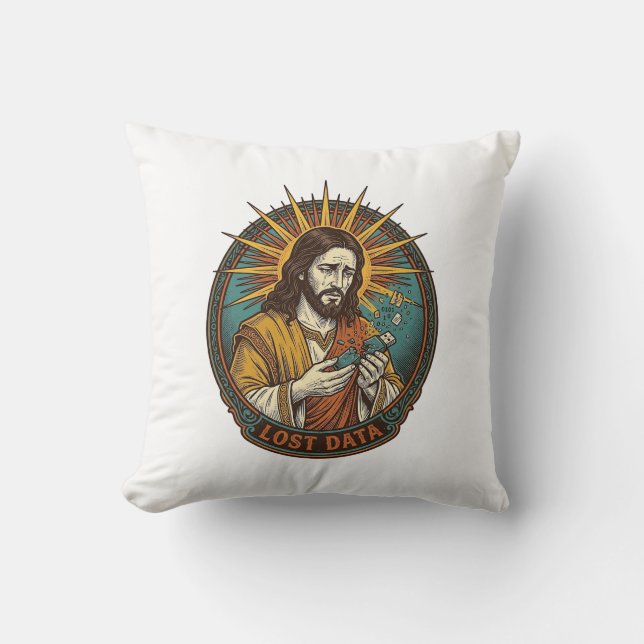 Coussin Jésus Écrasé Clé USB Perte de Données Humour_1 (Recto)