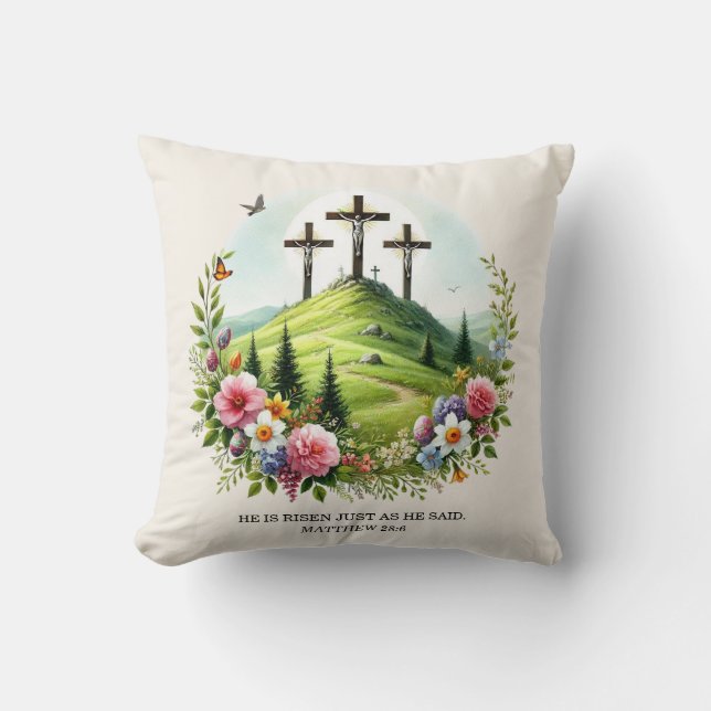 Coussin Jésus en croix Il est ressuscité Pâques (Recto)
