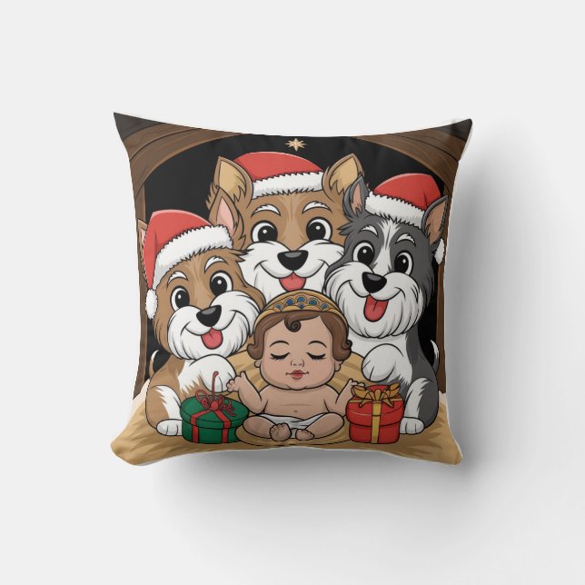 Coussin Jésus est né yorkies adorant  (Recto)