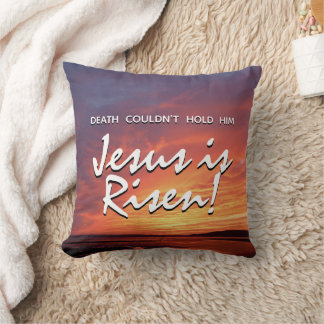 Coussin JÉSUS EST RESSENTI Paysage chrétien de Pâques