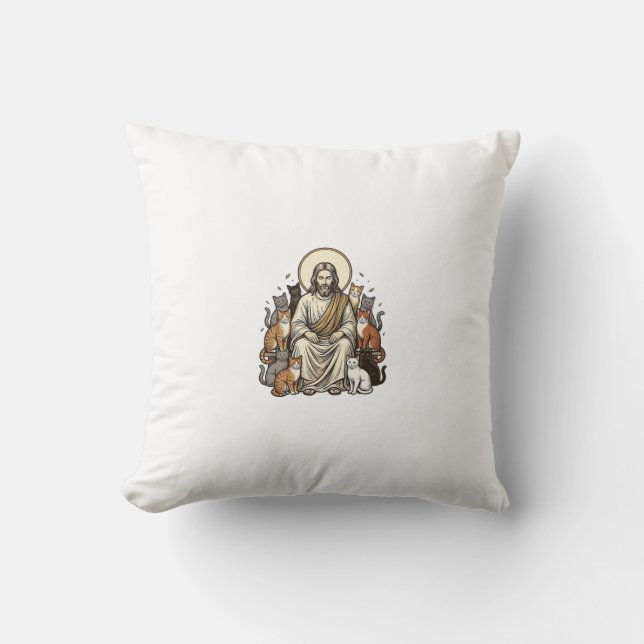 Coussin Jésus et Chats Vintage (Recto)