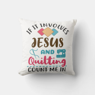 Coussin Jésus et couture mignonne citation de couturière